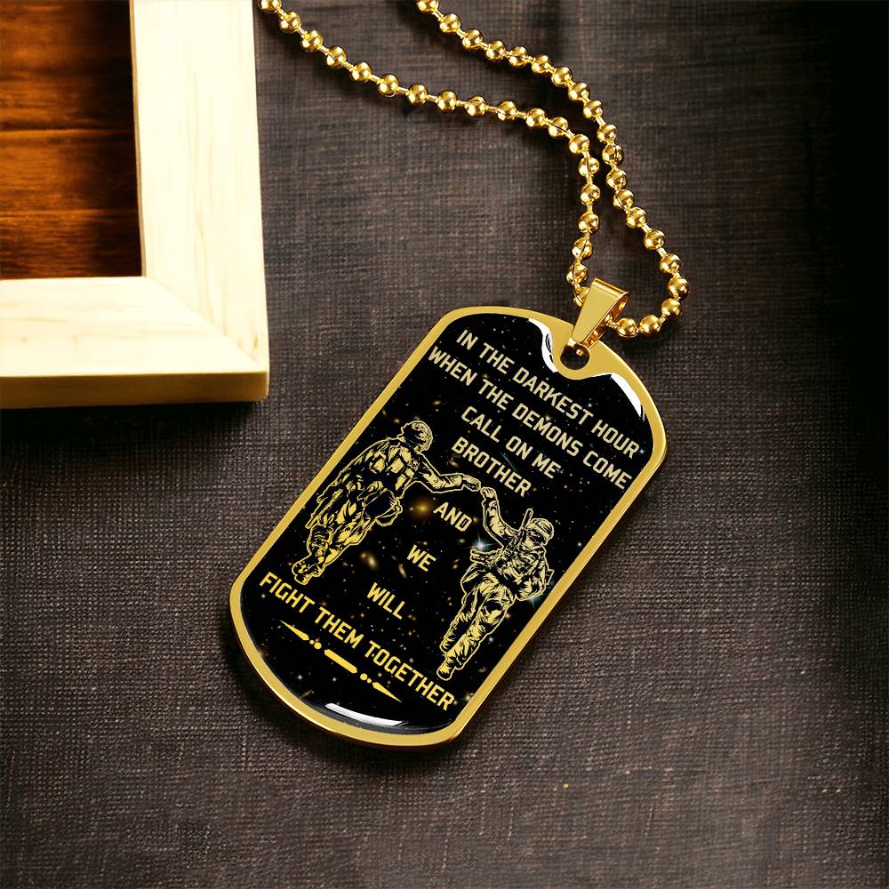 Soldier - Call On Me Brother - Army - Marine - Galaxy - Black Dog Tag - Soldier Dog Tag - Military Ball Chain - Luxury Dog Tag