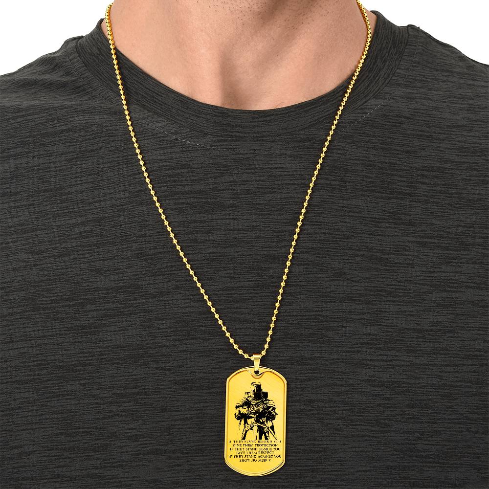 Knight Templar - IF - Show No Mercy - Knight Templar Dog Tag - Military Ball Chain - Luxury Dog Tag