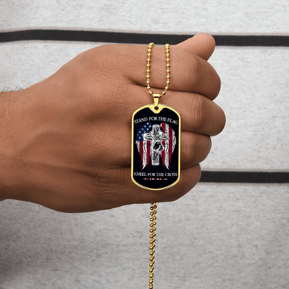 Soldier - Stand For The Flag - Kneel For The Cross - Army - Marine - Black Dog Tag - Soldier Dog Tag - Military Ball Chain - Luxury Dog Tag