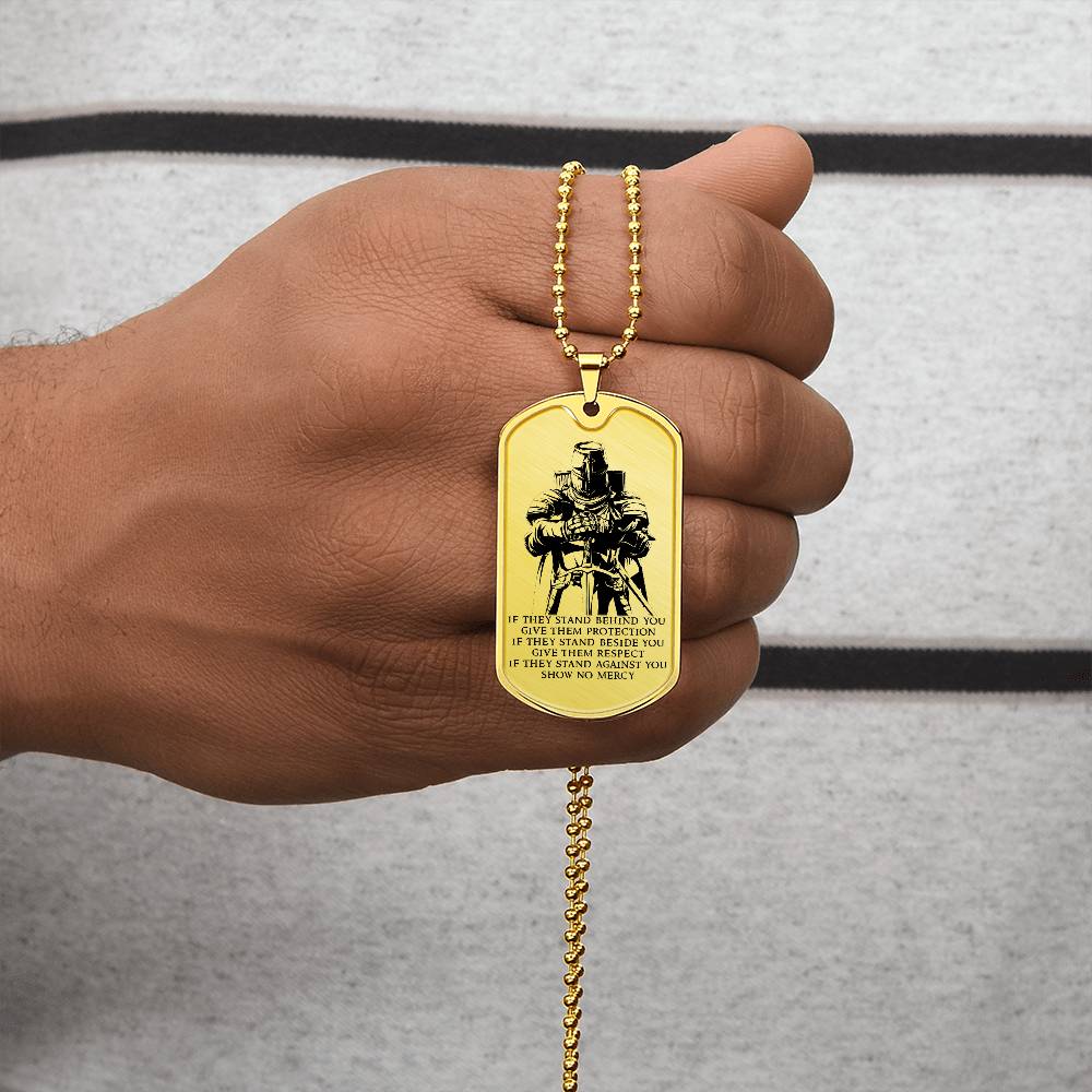 Knight Templar - IF - Show No Mercy - Knight Templar Dog Tag - Military Ball Chain - Luxury Dog Tag