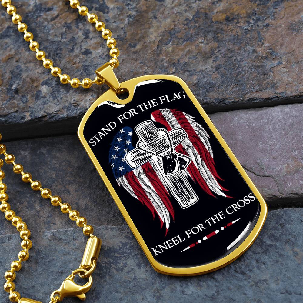 Soldier - Stand For The Flag - Kneel For The Cross - Army - Marine - Black Dog Tag - Soldier Dog Tag - Military Ball Chain - Luxury Dog Tag