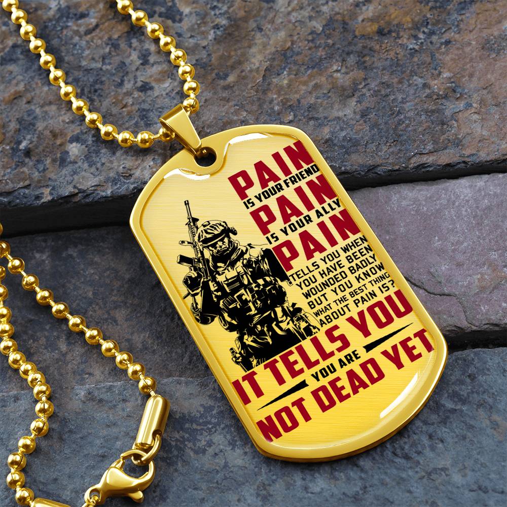 Soldier - PAIN - You Are Not Dead Yet 2 - Army - Marine - Soldier Dog Tag - Military Ball Chain - Luxury Dog Tag