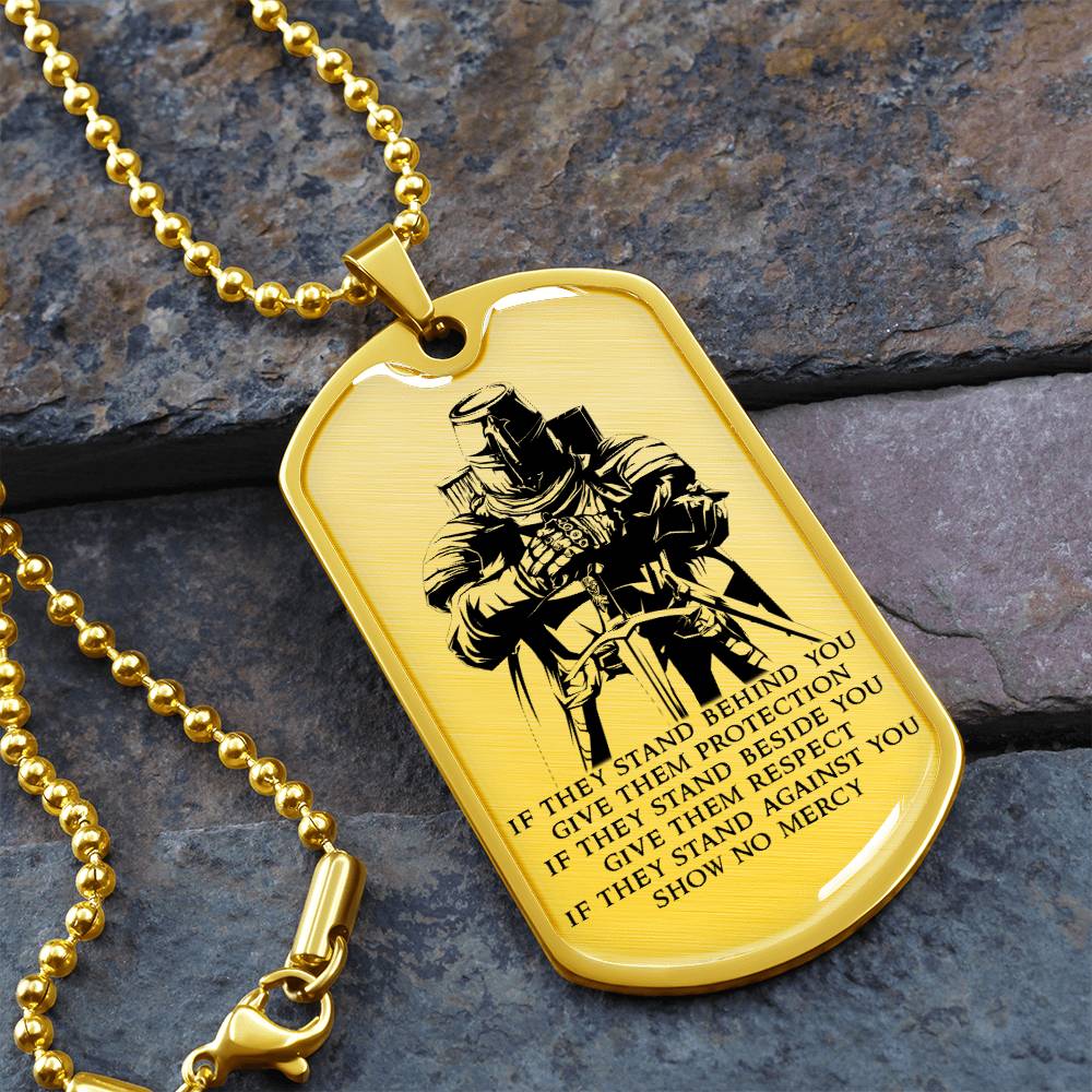 Knight Templar - IF - Show No Mercy - Knight Templar Dog Tag - Military Ball Chain - Luxury Dog Tag