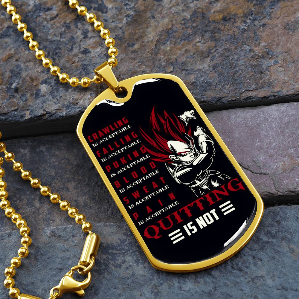 Dragon Ball - Quitting Is Not - Vegeta - Supper Saiyan God - Black Dog Tag - Dragon Ball Dog Tag - Military Ball Chain - Luxury Dog Tag