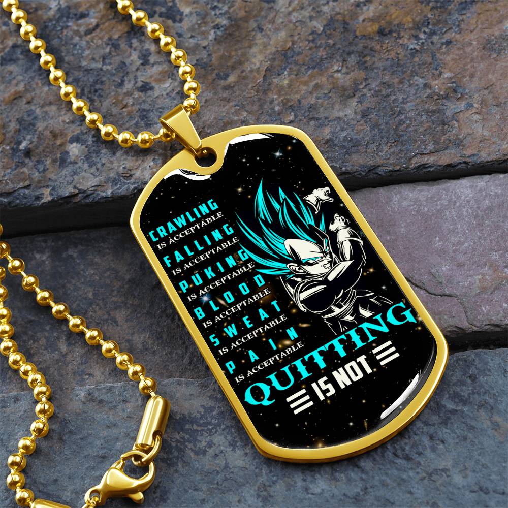 Dragon Ball - Quitting Is Not - Vegeta - Supper Saiyan Blue - Galaxy - Black Dog Tag - Dragon Ball Dog Tag - Military Ball Chain - Luxury Dog Tag