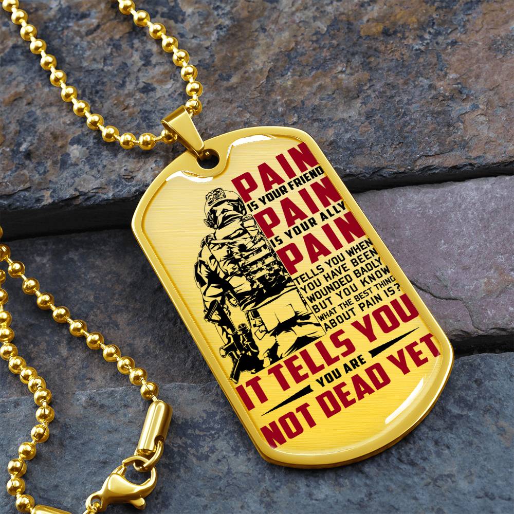 Soldier - PAIN - You Are Not Dead Yet - Army - Marine - Soldier Dog Tag - Military Ball Chain - Luxury Dog Tag
