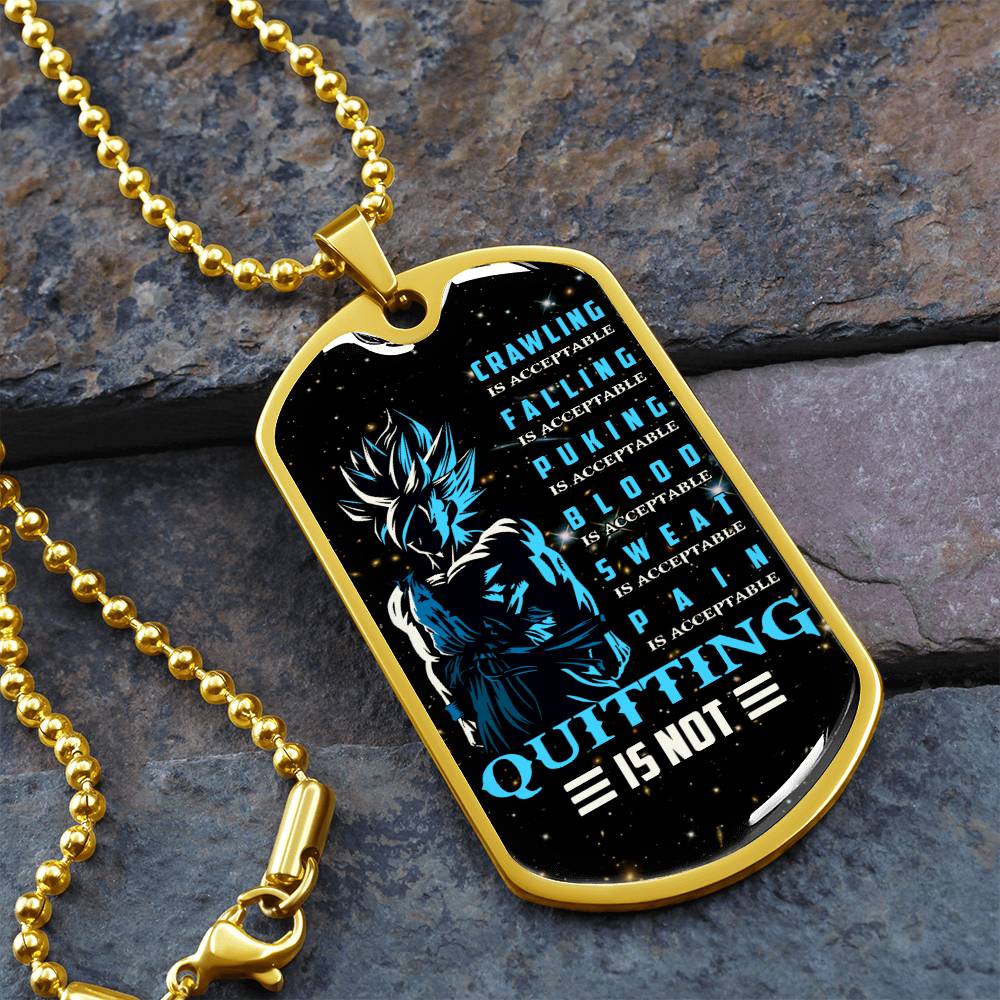 Dragon Ball - Quitting Is Not - Goku - Supper Saiyan Blue - Galaxy - Black Dog Tag - Dragon Ball Dog Tag - Military Ball Chain - Luxury Dog Tag
