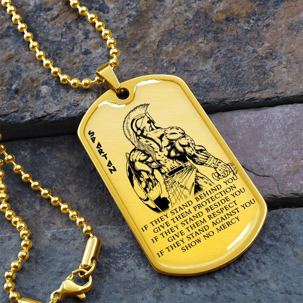 Warrior - IF - Show No Mercy - Sparta - Spartan - Warrior Dog Tag - Military Ball Chain - Luxury Dog Tag