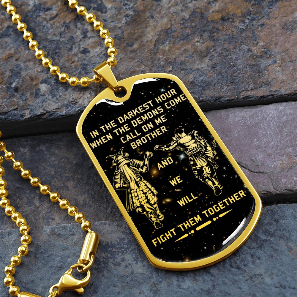 Samurai - Call On me Brother - Bushido - Katana - Ronin - Miyamoto Musashi - Galaxy - Black Dog Tag - Samurai Dog Tag - Military Ball Chain - Luxury Dog Tag