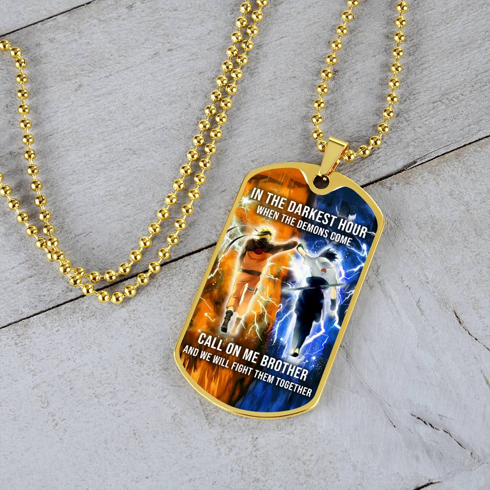 Naruto - Call On me Brother - Uzumaki Naruto - Uchiha Sasuke - Military Ball Chain - Luxury Dog Tag