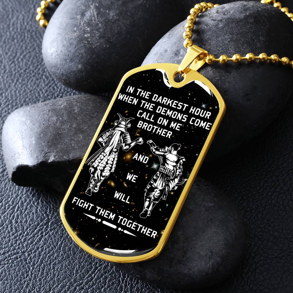 Samurai - Call On me Brother - Bushido - Katana - Ronin - Miyamoto Musashi - Galaxy - Black Dog Tag - Samurai Dog Tag - Military Ball Chain - Luxury Dog Tag