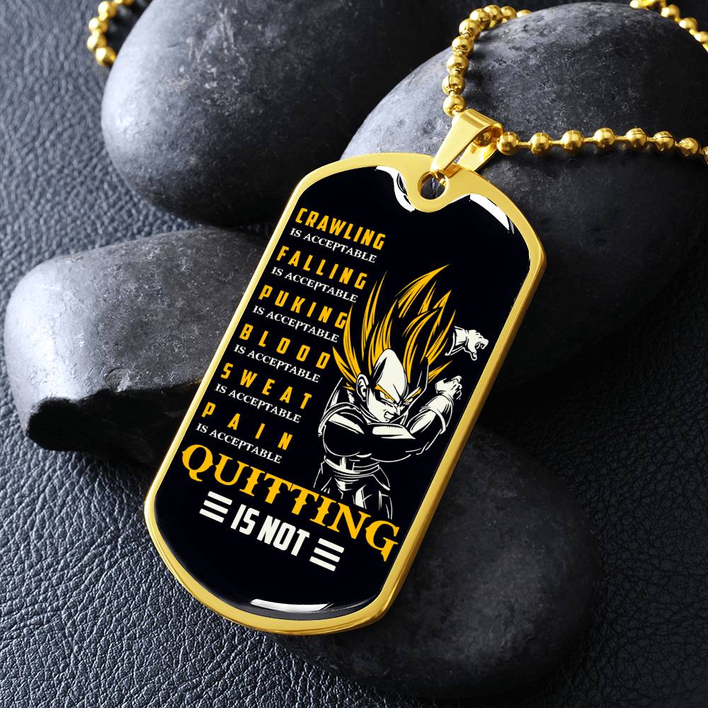 Dragon Ball - Quitting Is Not - Vegeta - Supper Saiyan - Black Dog Tag - Dragon Ball Dog Tag - Military Ball Chain - Luxury Dog Tag