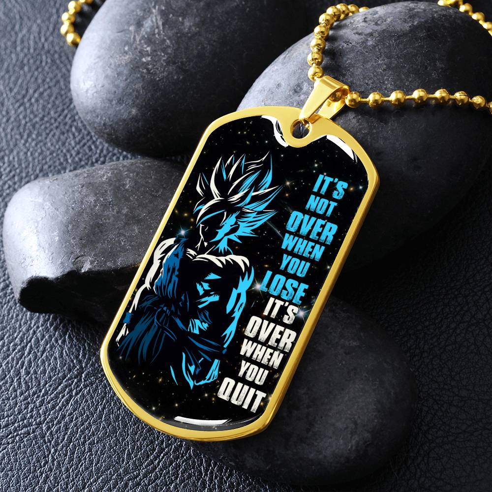 Dragon Ball - It's Not Over When You Lose - Goku - Supper Saiyan Blue - Galaxy - Black Dog Tag - Dragon Ball Dog Tag - Military Ball Chain - Luxury Dog Tag