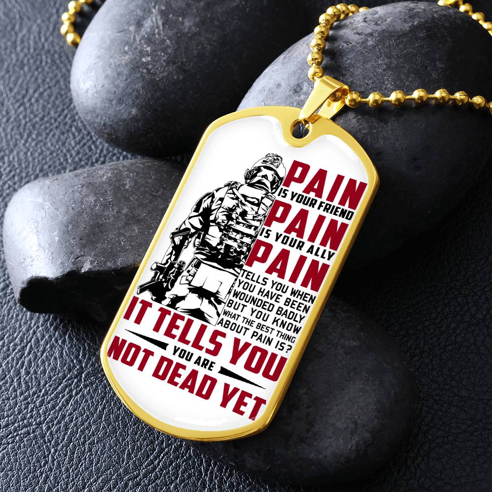 Soldier - PAIN - You Are Not Dead Yet - Army - Marine - Soldier Dog Tag - Military Ball Chain - Luxury Dog Tag