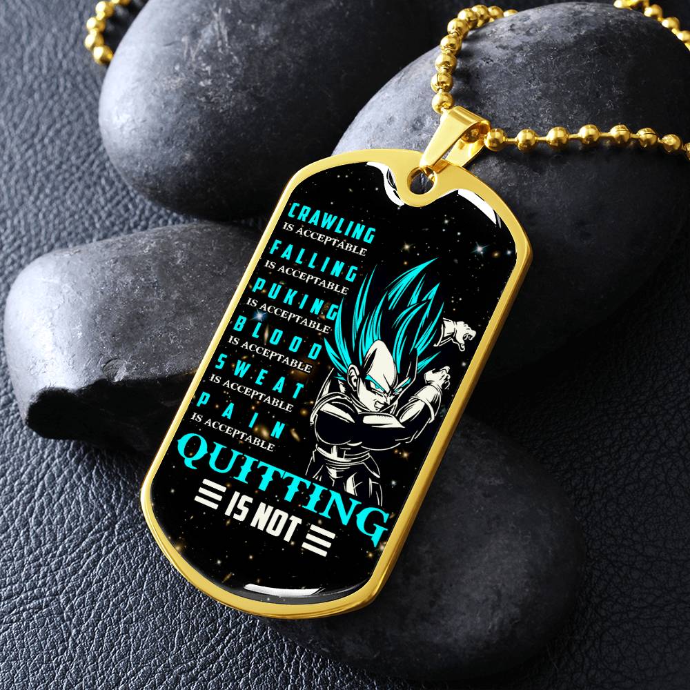 Dragon Ball - Quitting Is Not - Vegeta - Supper Saiyan Blue - Galaxy - Black Dog Tag - Dragon Ball Dog Tag - Military Ball Chain - Luxury Dog Tag