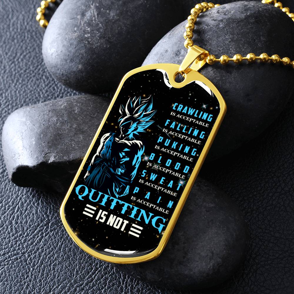 Dragon Ball - Quitting Is Not - Goku - Supper Saiyan Blue - Galaxy - Black Dog Tag - Dragon Ball Dog Tag - Military Ball Chain - Luxury Dog Tag