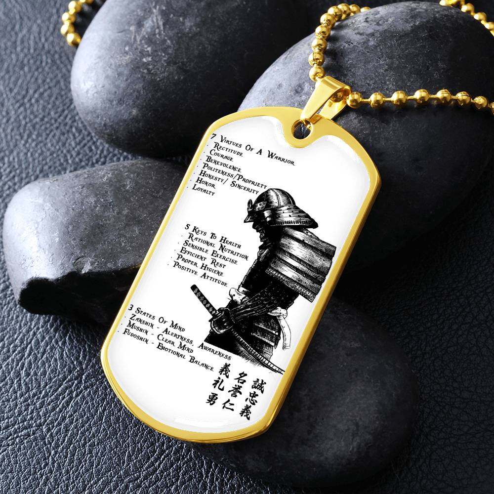 Samurai - 7 5 3 CODE - Bushido - Katana - Ronin - Samurai Dog Tag - Military Ball Chain - Luxury Dog Tag