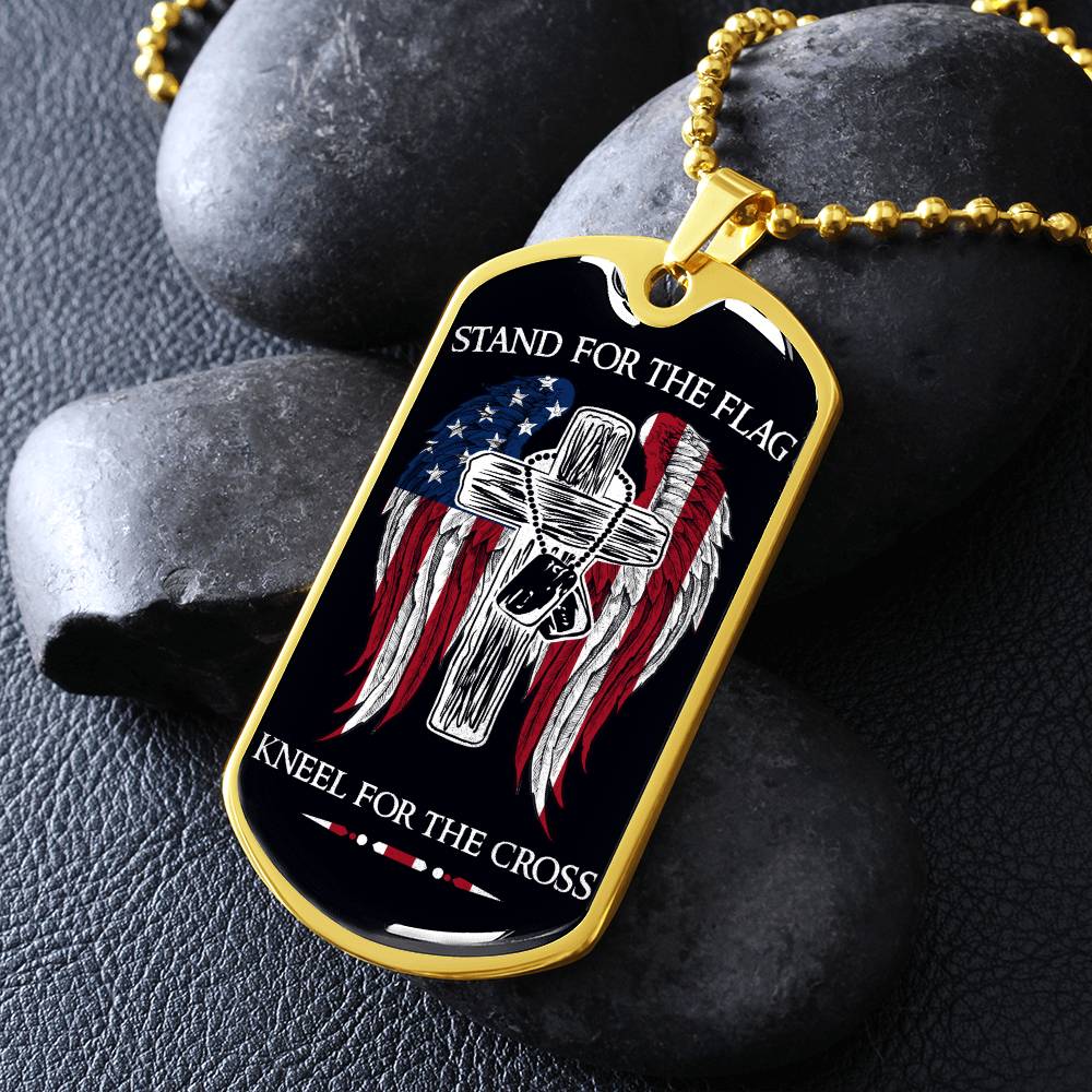 Soldier - Stand For The Flag - Kneel For The Cross - Army - Marine - Black Dog Tag - Soldier Dog Tag - Military Ball Chain - Luxury Dog Tag