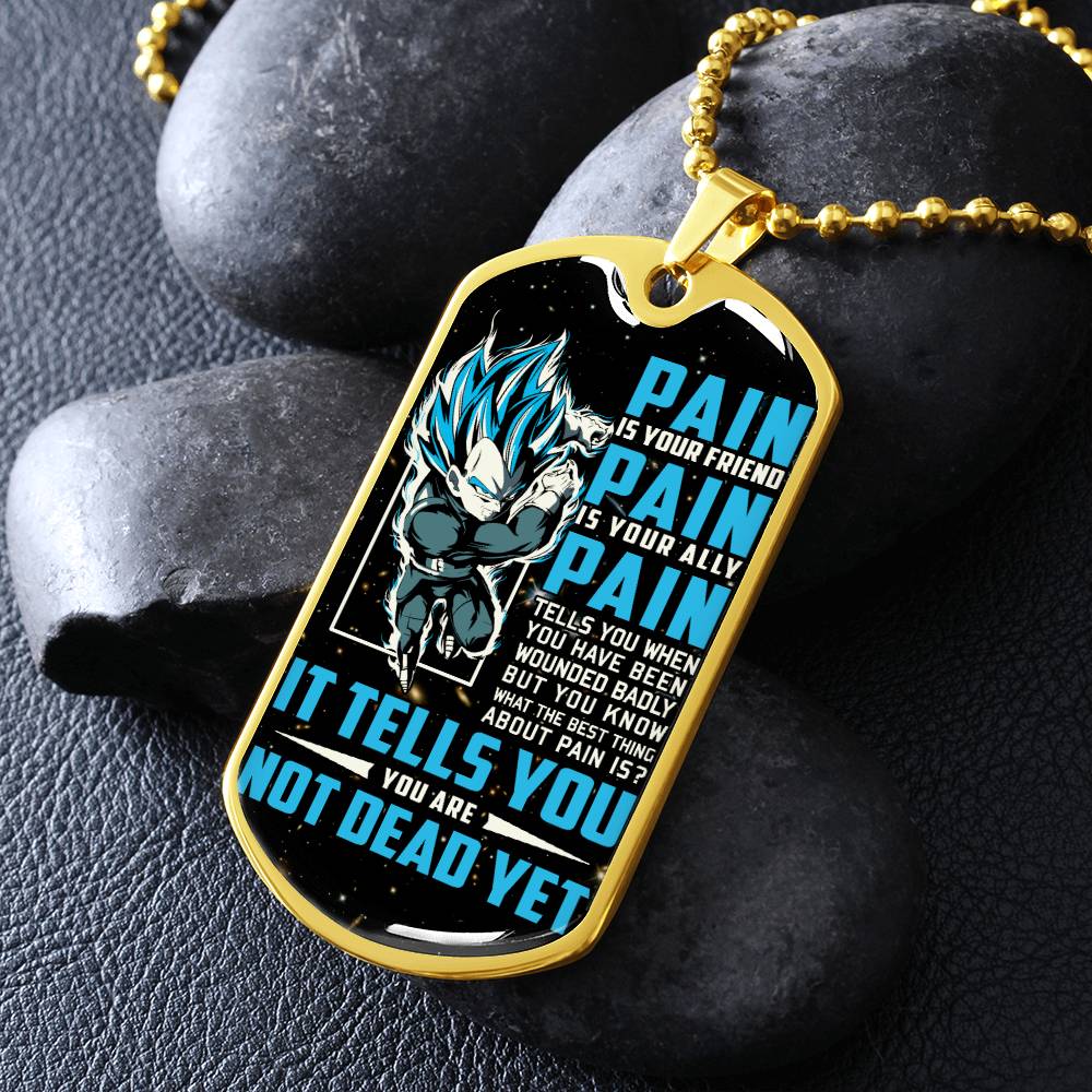 Dragon Ball - PAIN - You Are Not Dead Yet - Vegeta - Supper Saiyan Blue - Galaxy- Black Dog Tag - Dragon Ball Dog Tag - Military Ball Chain - Luxury Dog Tag