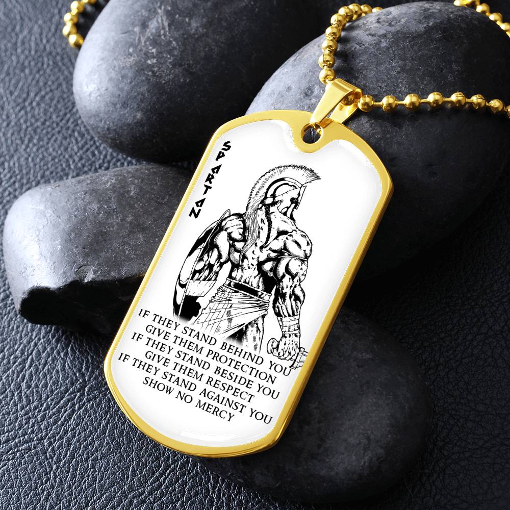 Warrior - IF - Show No Mercy - Sparta - Spartan - Warrior Dog Tag - Military Ball Chain - Luxury Dog Tag