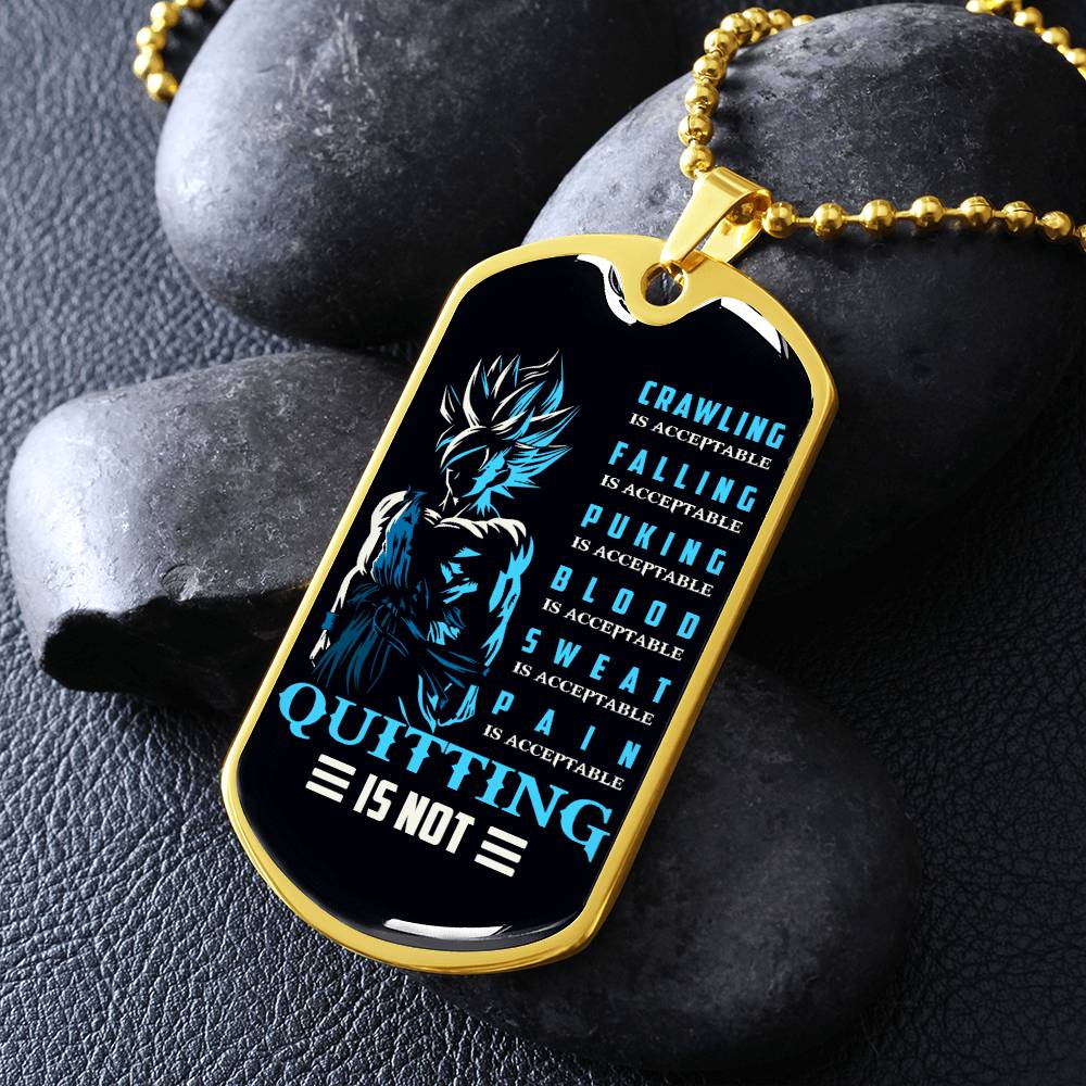 Dragon Ball - Quitting Is Not - Goku - Supper Saiyan Blue - Black Dog Tag - Dragon Ball Dog Tag.png - Military Ball Chain - Luxury Dog Tag