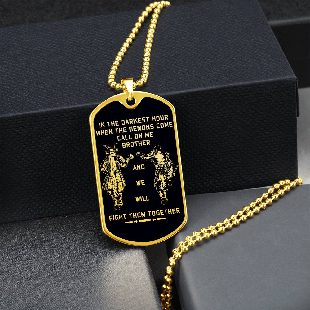 Samurai - Call On me Brother - Bushido - Katana - Ronin - Miyamoto Musashi - Black Dog Tag - Samurai Dog Tag - Military Ball Chain - Luxury Dog Tag