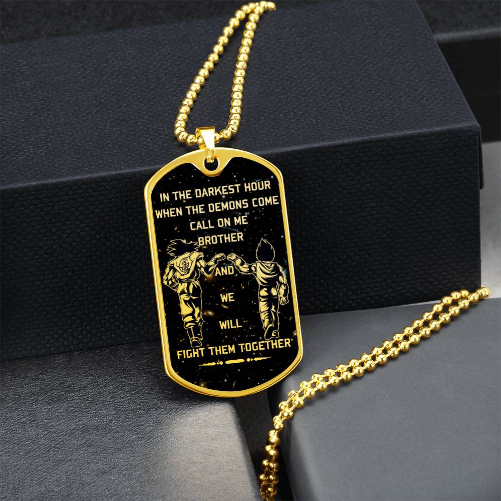 Dragon Ball - Call On Me Brother - Goku - Vegeta - Galaxy - Black Dog Tag - Dragon Ball Dog Tag - Military Ball Chain - Luxury Dog Tag
