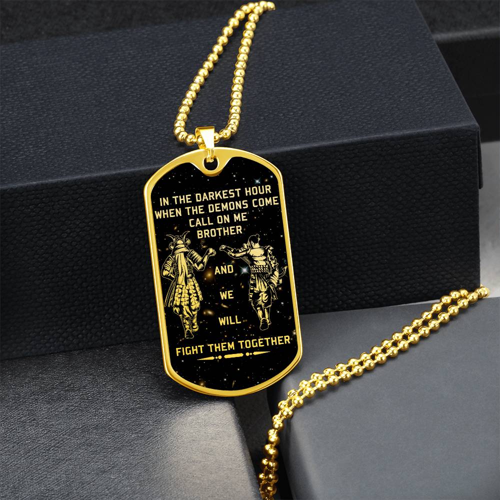 Samurai - Call On me Brother - Bushido - Katana - Ronin - Miyamoto Musashi - Galaxy - Black Dog Tag - Samurai Dog Tag - Military Ball Chain - Luxury Dog Tag