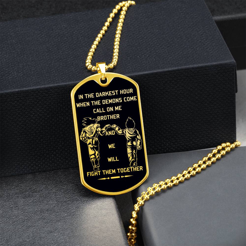 Dragon Ball - Call On Me Brother - Goku - Vegeta - Black Dog Tag - Dragon Ball Dog Tag - Military Ball Chain - Luxury Dog Tag
