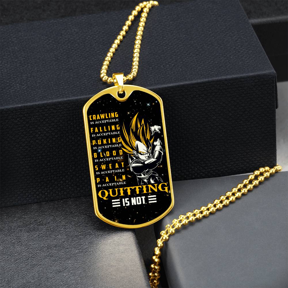 Dragon Ball - Quitting Is Not - Vegeta - Supper Saiyan - Galaxy - Black Dog Tag - Dragon Ball Dog Tag - Military Ball Chain - Luxury Dog Tag