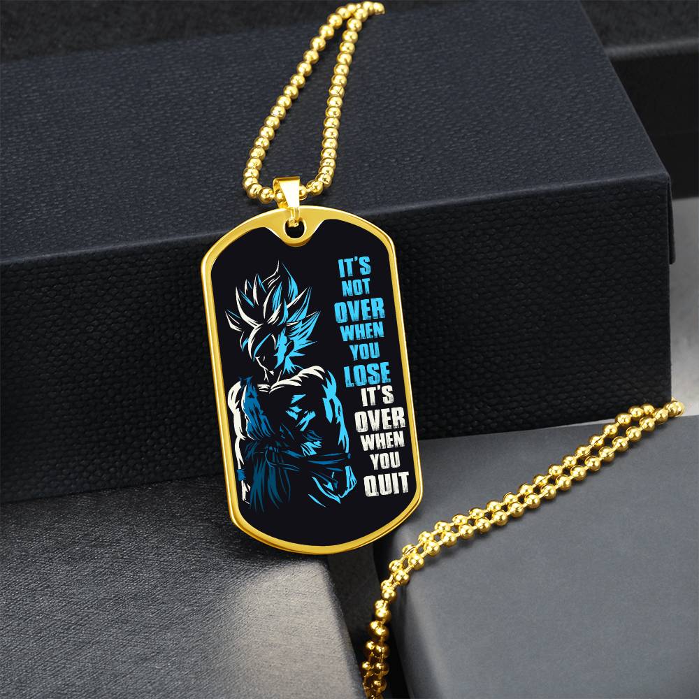 Dragon Ball - It's Not Over When You Lose - Goku - Supper Saiyan Blue - Black Dog Tag - Dragon Ball Dog Tag - Military Ball Chain - Luxury Dog Tag