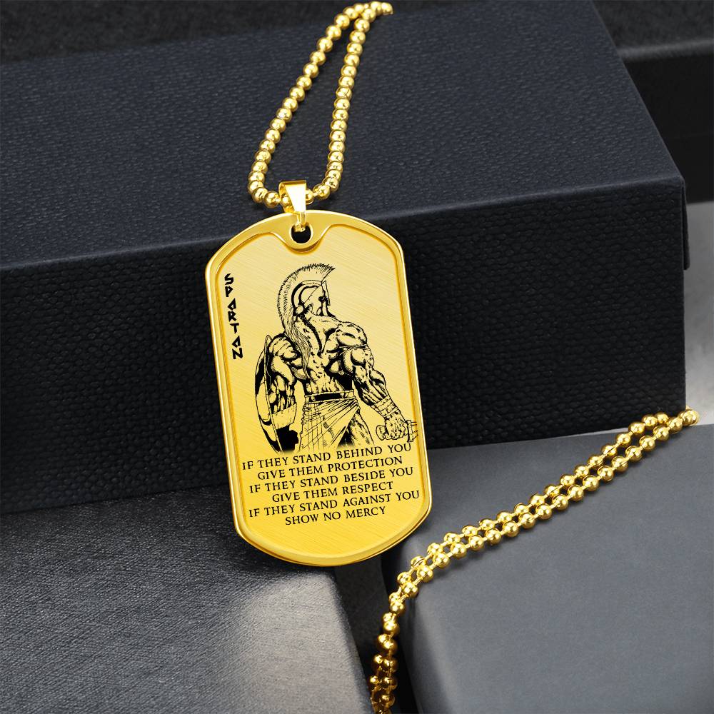 Warrior - IF - Show No Mercy - Sparta - Spartan - Warrior Dog Tag - Military Ball Chain - Luxury Dog Tag