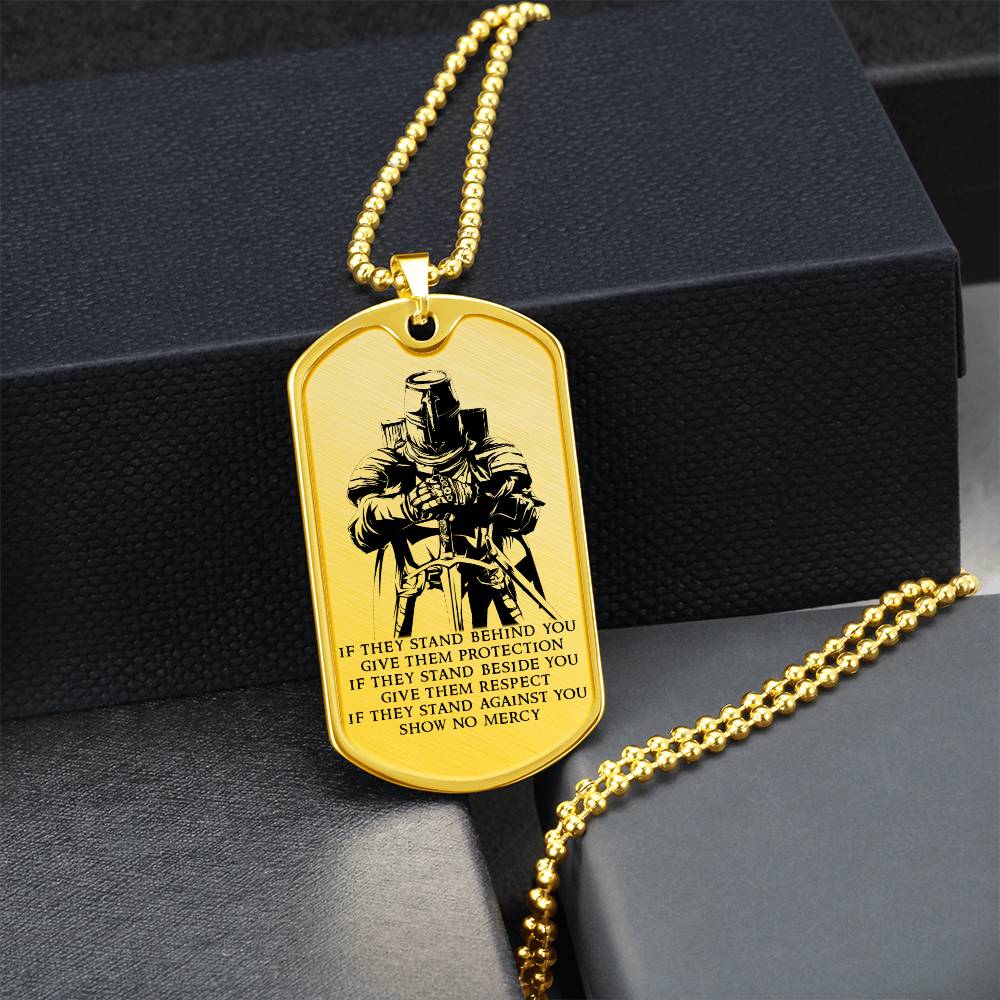 Knight Templar - IF - Show No Mercy - Knight Templar Dog Tag - Military Ball Chain - Luxury Dog Tag