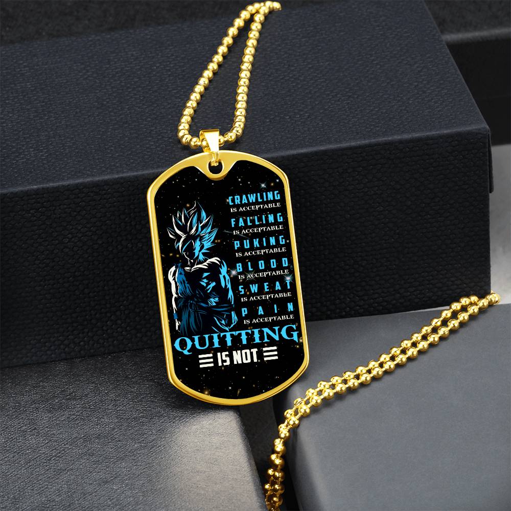 Dragon Ball - Quitting Is Not - Goku - Supper Saiyan Blue - Galaxy - Black Dog Tag - Dragon Ball Dog Tag - Military Ball Chain - Luxury Dog Tag