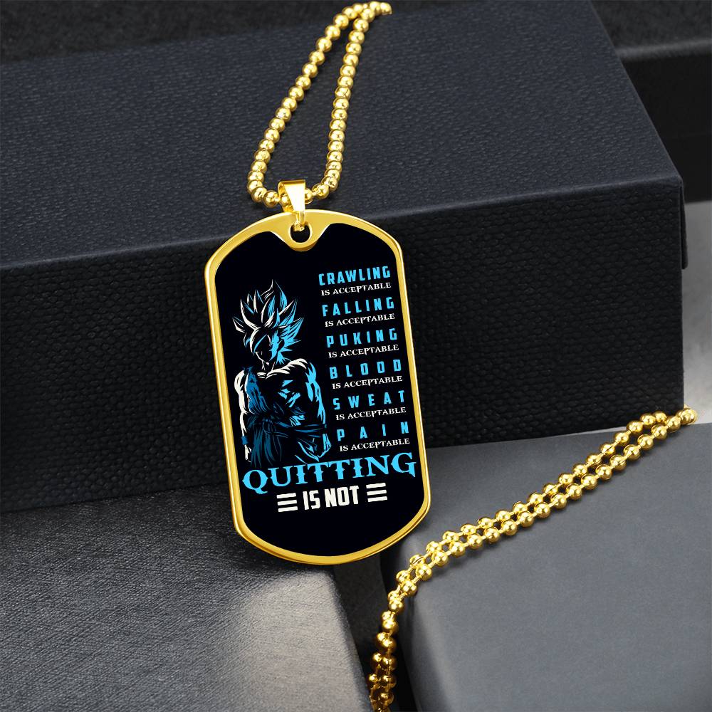 Dragon Ball - Quitting Is Not - Goku - Supper Saiyan Blue - Black Dog Tag - Dragon Ball Dog Tag.png - Military Ball Chain - Luxury Dog Tag