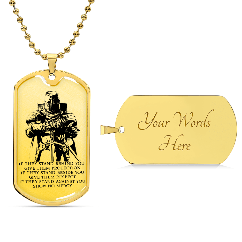Knight Templar - IF - Show No Mercy - Knight Templar Dog Tag - Military Ball Chain - Luxury Dog Tag