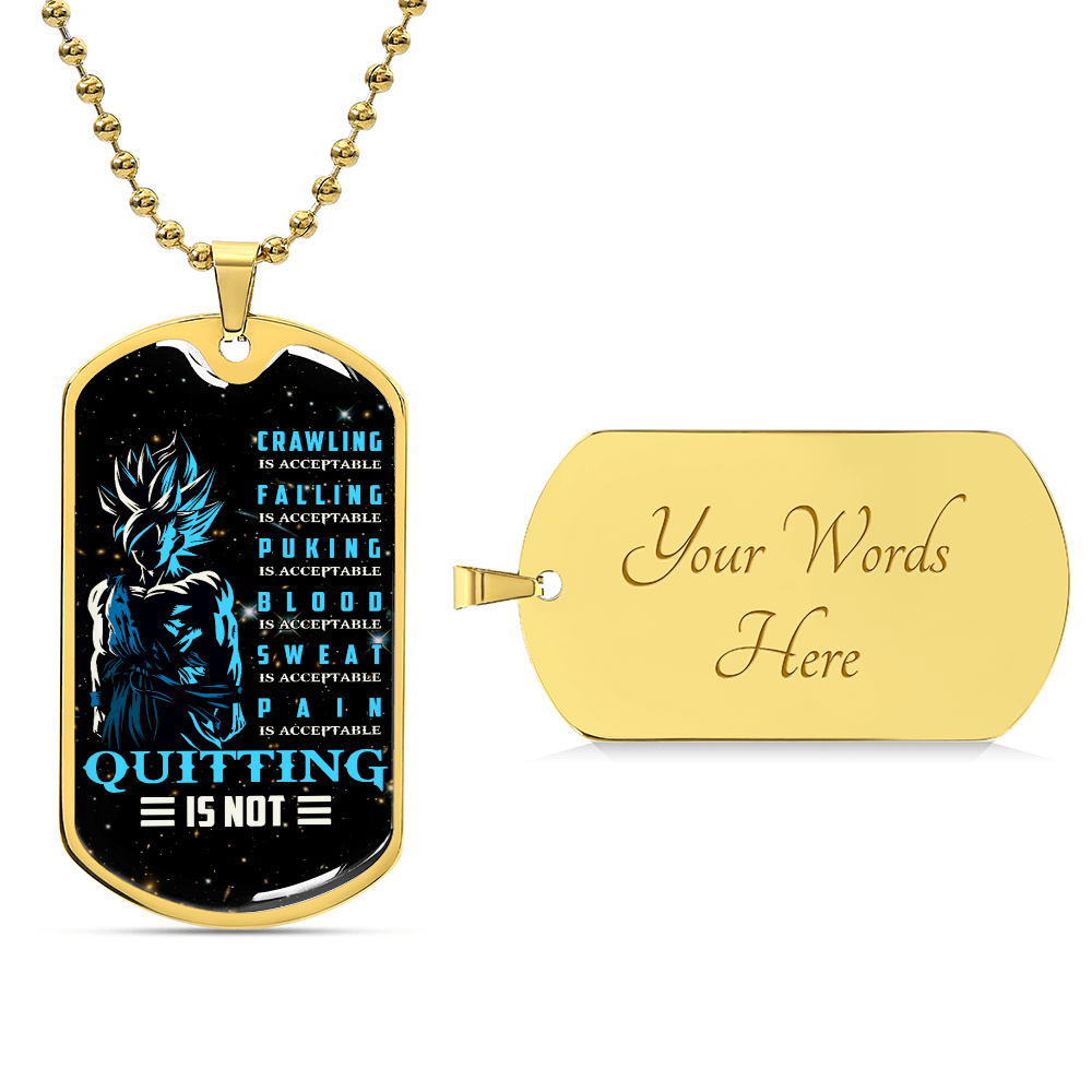 Dragon Ball - Quitting Is Not - Goku - Supper Saiyan Blue - Galaxy - Black Dog Tag - Dragon Ball Dog Tag - Military Ball Chain - Luxury Dog Tag