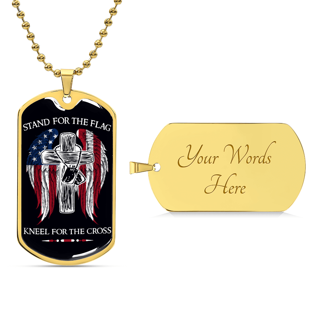Soldier - Stand For The Flag - Kneel For The Cross - Army - Marine - Black Dog Tag - Soldier Dog Tag - Military Ball Chain - Luxury Dog Tag