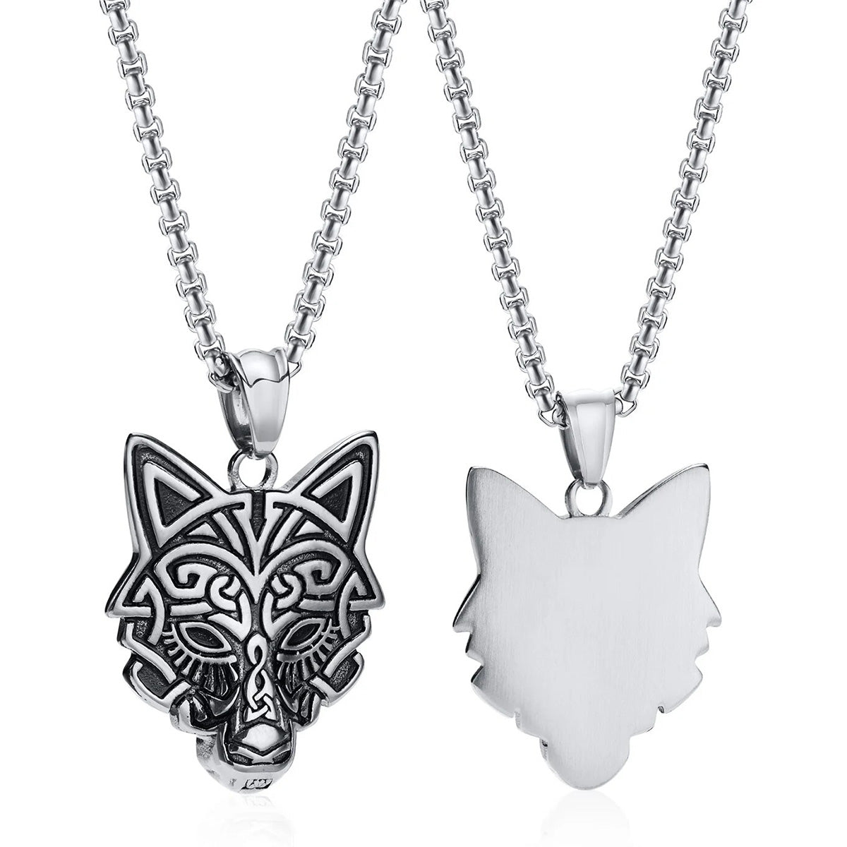 Viking - Rock Punk Wolf Head Necklaces for Men, Solid Stainless Steel Material Viking Animal Style Pendant