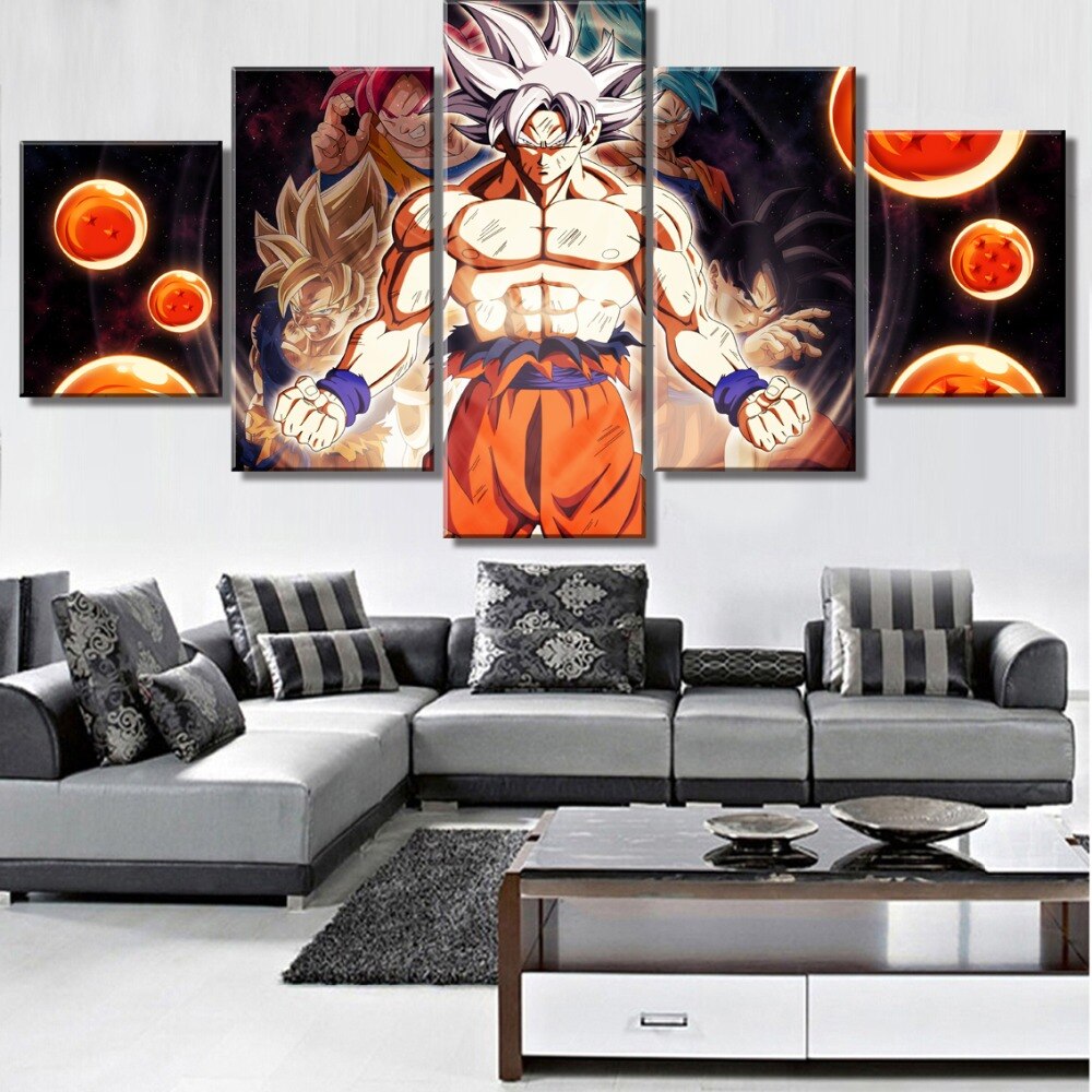 Dragon Ball - 5 Pieces Wall Art - Goku - Super Saiyan 3 - Super Saiyan Blue - Super Saiyan God - Mastered Ultra Instinct - Dragon Ball Poster - Dragon Ball Canvas