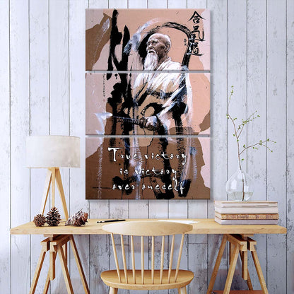 Aikido - 3 Piece Wall Art - AI029 - True Victory Is Victory Over Oneself - Morihei Ueshiba - Aikido Canvas