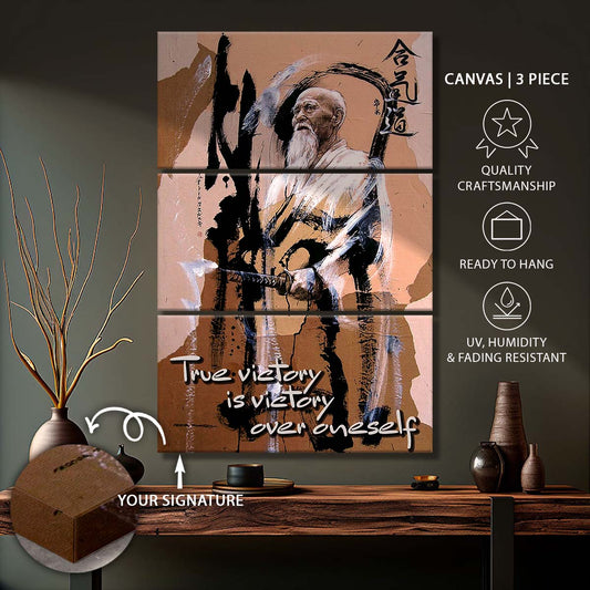 Aikido - 3 Piece Wall Art - AI033 - True Victory Is Victory Over Oneself - Morihei Ueshiba - Aikido Canvas