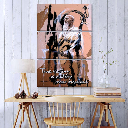 Aikido - 3 Piece Wall Art - AI033 - True Victory Is Victory Over Oneself - Morihei Ueshiba - Aikido Canvas