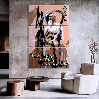 Aikido - 3 Piece Wall Art - AI033 - True Victory Is Victory Over Oneself - Morihei Ueshiba - Aikido Canvas