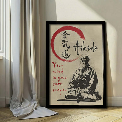 Aikido Wall Art - Aikido Poster - Aikido Canvas - Your Mind Is Your Best Weapon - Morihei Ueshiba - AI003 - Vertical Poster - Vertical Canvas