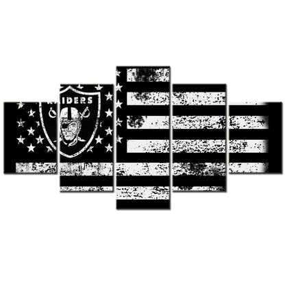 American Football - 5 Pieces Wall Art - AF5106 - Oakland Raiders American Flag - American Football Poster - American Football Canvas