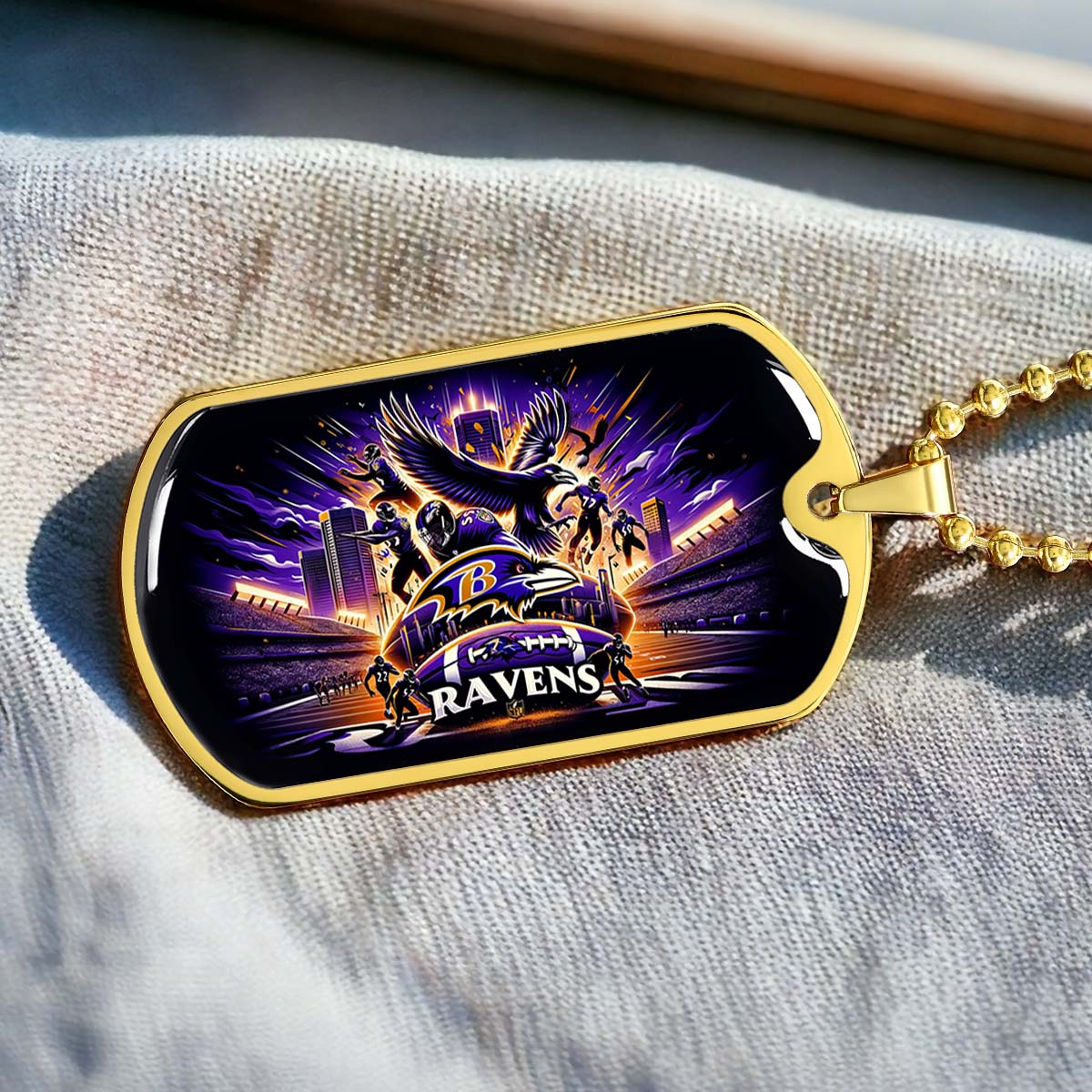 American Football - AFD001 - Baltimore Ravens NFL Super Bowl Spirit - American Football Dog Tag - Military Ball Chain - Luxury Dog Tag