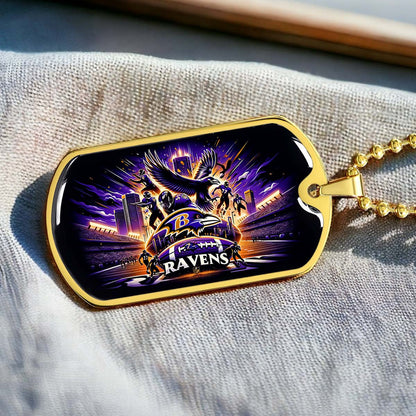 American Football - AFD001 - Baltimore Ravens NFL Super Bowl Spirit - American Football Dog Tag - Military Ball Chain - Luxury Dog Tag