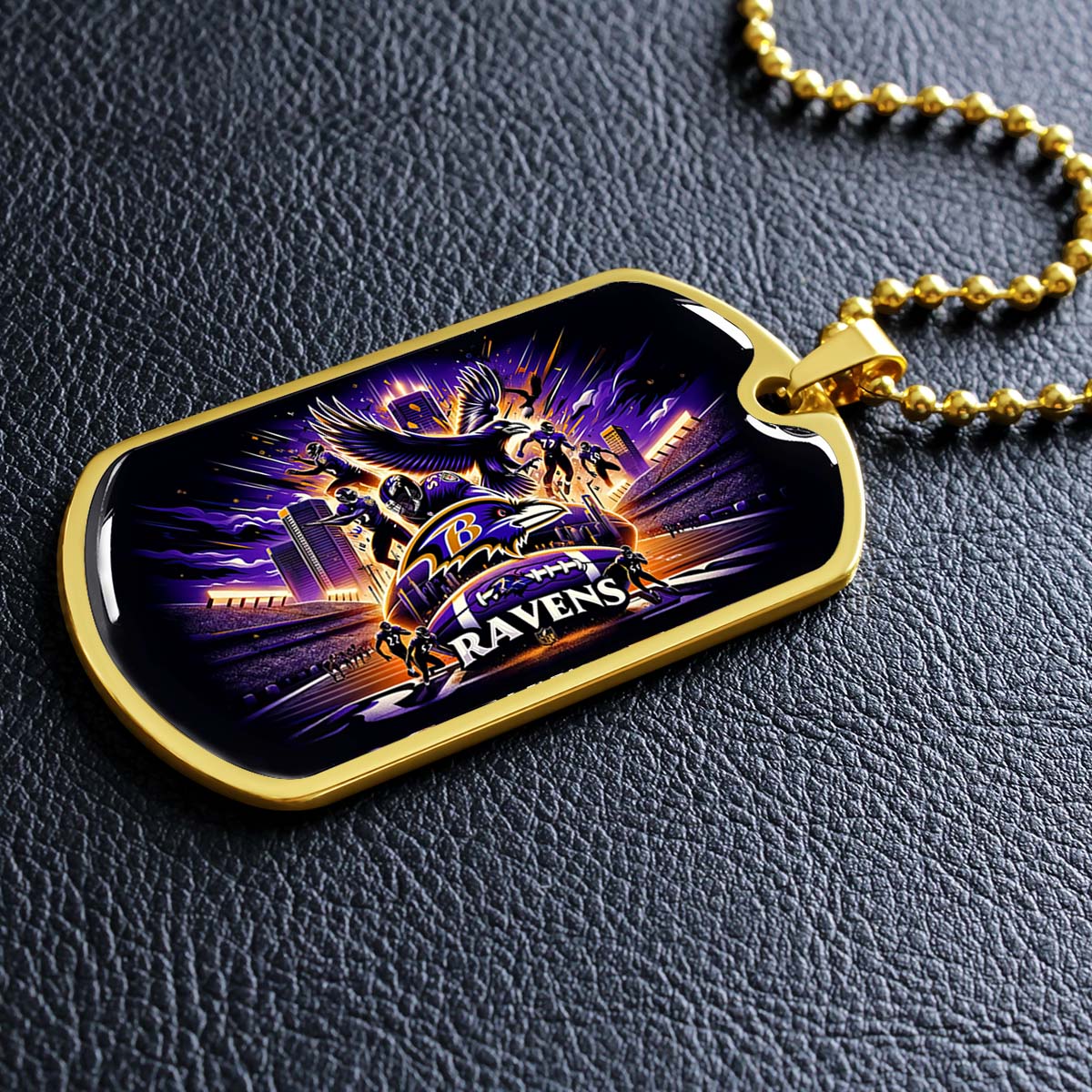American Football - AFD001 - Baltimore Ravens NFL Super Bowl Spirit - American Football Dog Tag - Military Ball Chain - Luxury Dog Tag