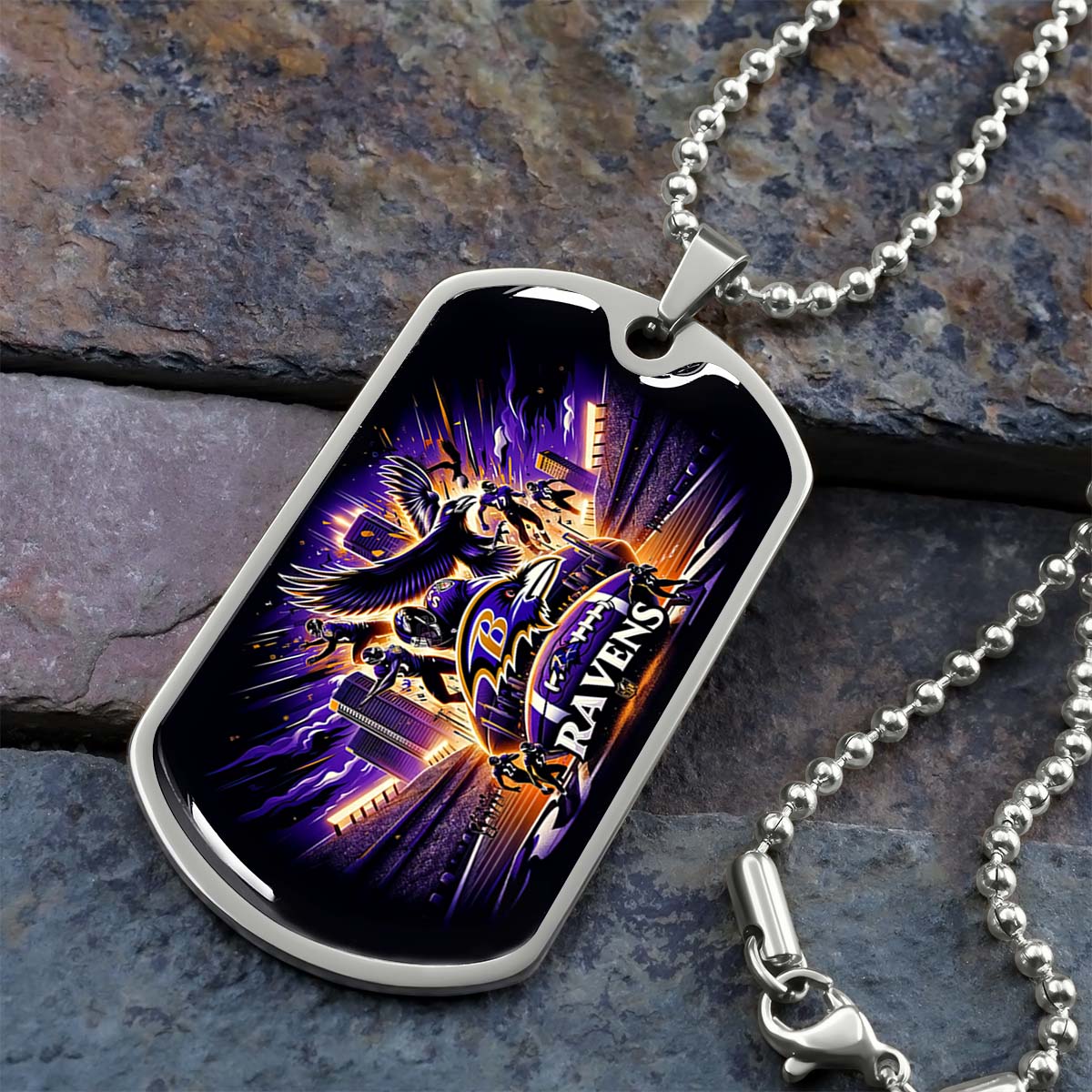 American Football - AFD001 - Baltimore Ravens NFL Super Bowl Spirit - American Football Dog Tag - Military Ball Chain - Luxury Dog Tag